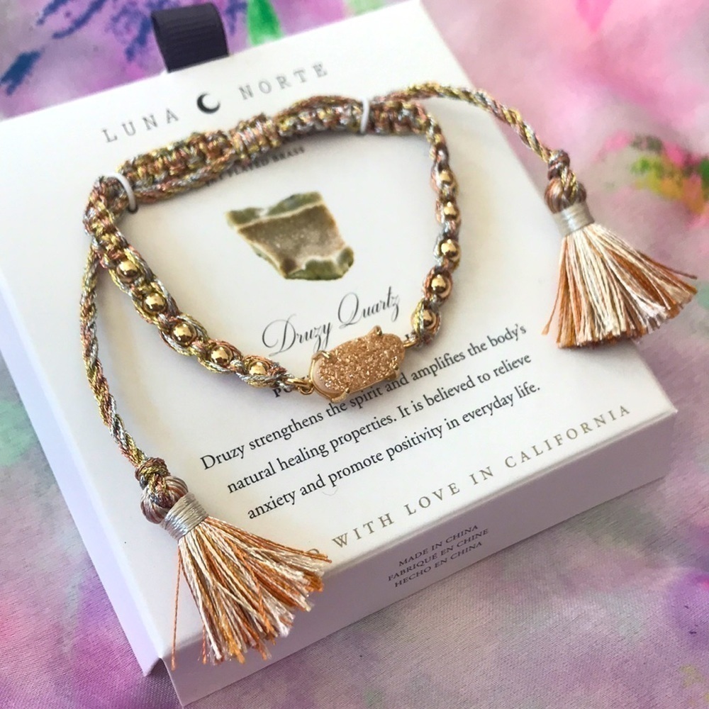 Brand New Luna Norte Druzy Quartz Adjustable Beaded Bracelet Promotes Positivity - Picture 5 of 7